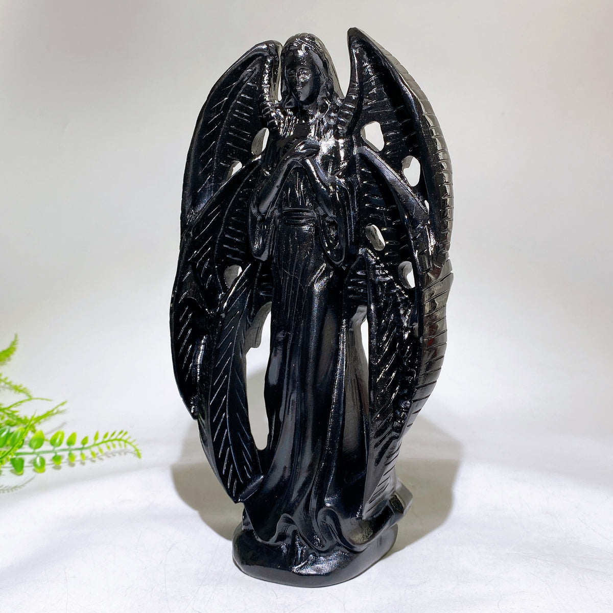 24cm Black Obsididan Seraph Angel Carving Wholesale