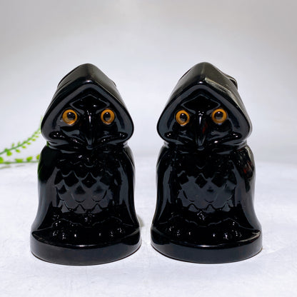 3.2" Black Obsidian Serpentine Owl with Cloark Carving Wholesale