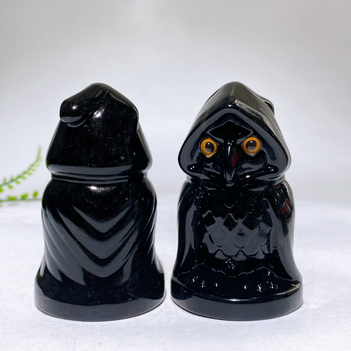 3.2" Black Obsidian Serpentine Owl with Cloark Carving Wholesale