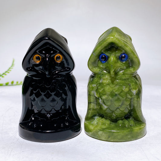 3.2" Black Obsidian Serpentine Owl with Cloark Carving Wholesale
