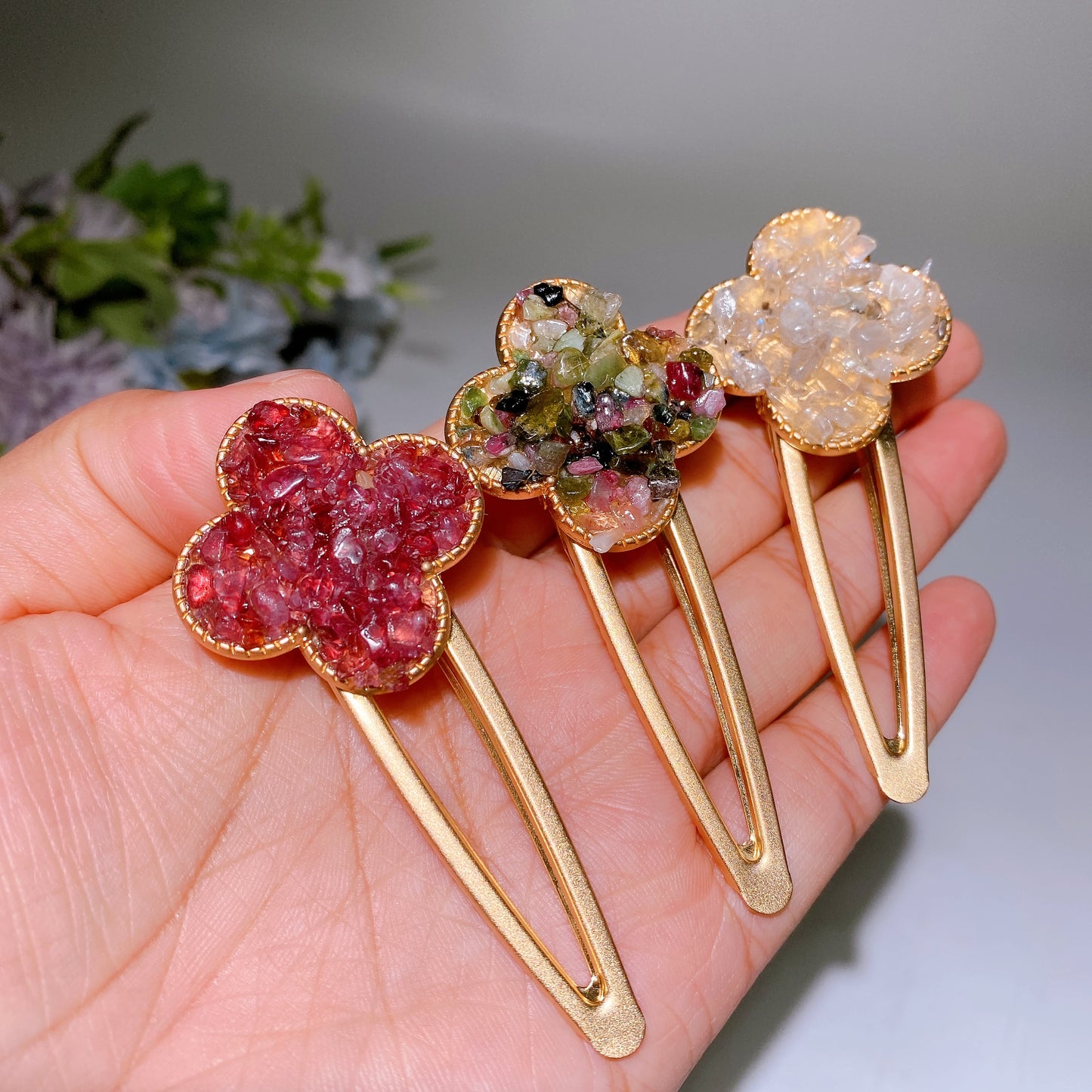 Crystal Chips Round Moon Star Heart Shape Hairpin Crystal Healing Bulk Wholesale