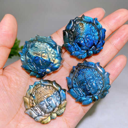 1.6" Labradorite Buddha Head Round Slab Carving Wholesale New Arrival