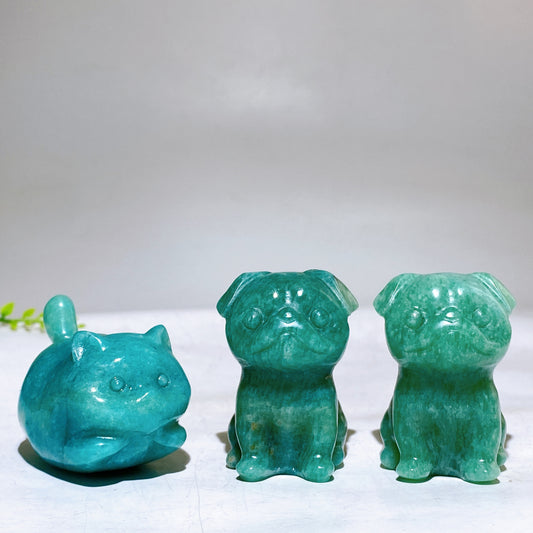 1.9" Natural Amazonite Dog Cat Carving Wholesale New Arrival