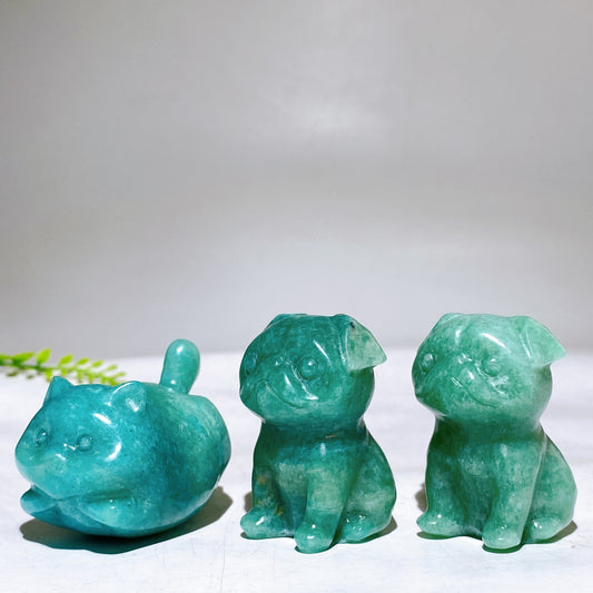 1.9" Natural Amazonite Dog Cat Carving Wholesale New Arrival