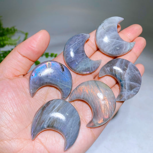 1.4" Sunset Flash Labradorite Moon Carving Wholesale New Arrival