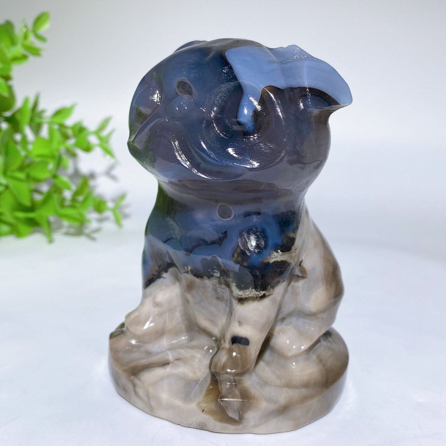 3.8" UV  Reactive Volcanic Agate Pug Dog Carvings Bulk Wholesale