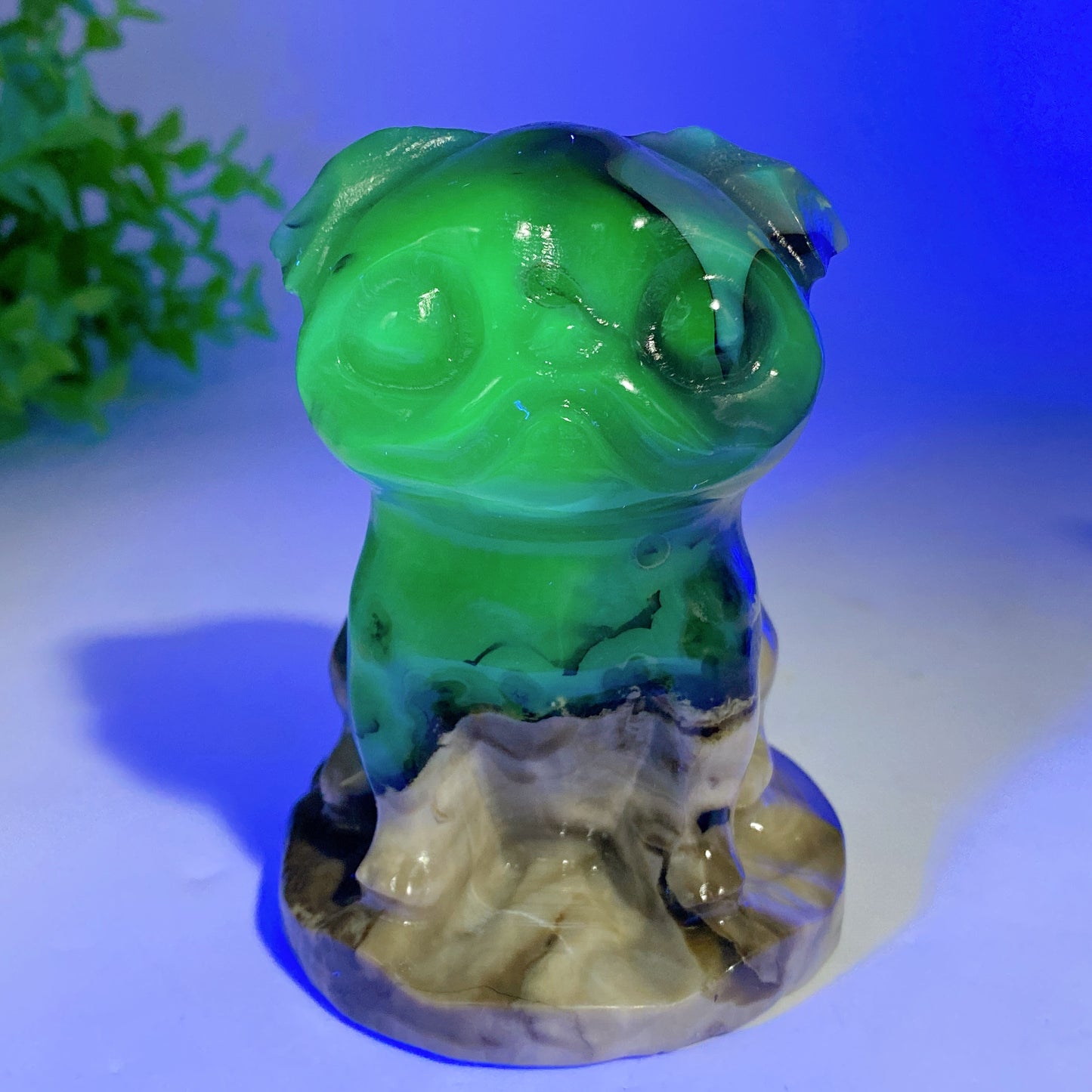 3.8" UV  Reactive Volcanic Agate Pug Dog Carvings Bulk Wholesale