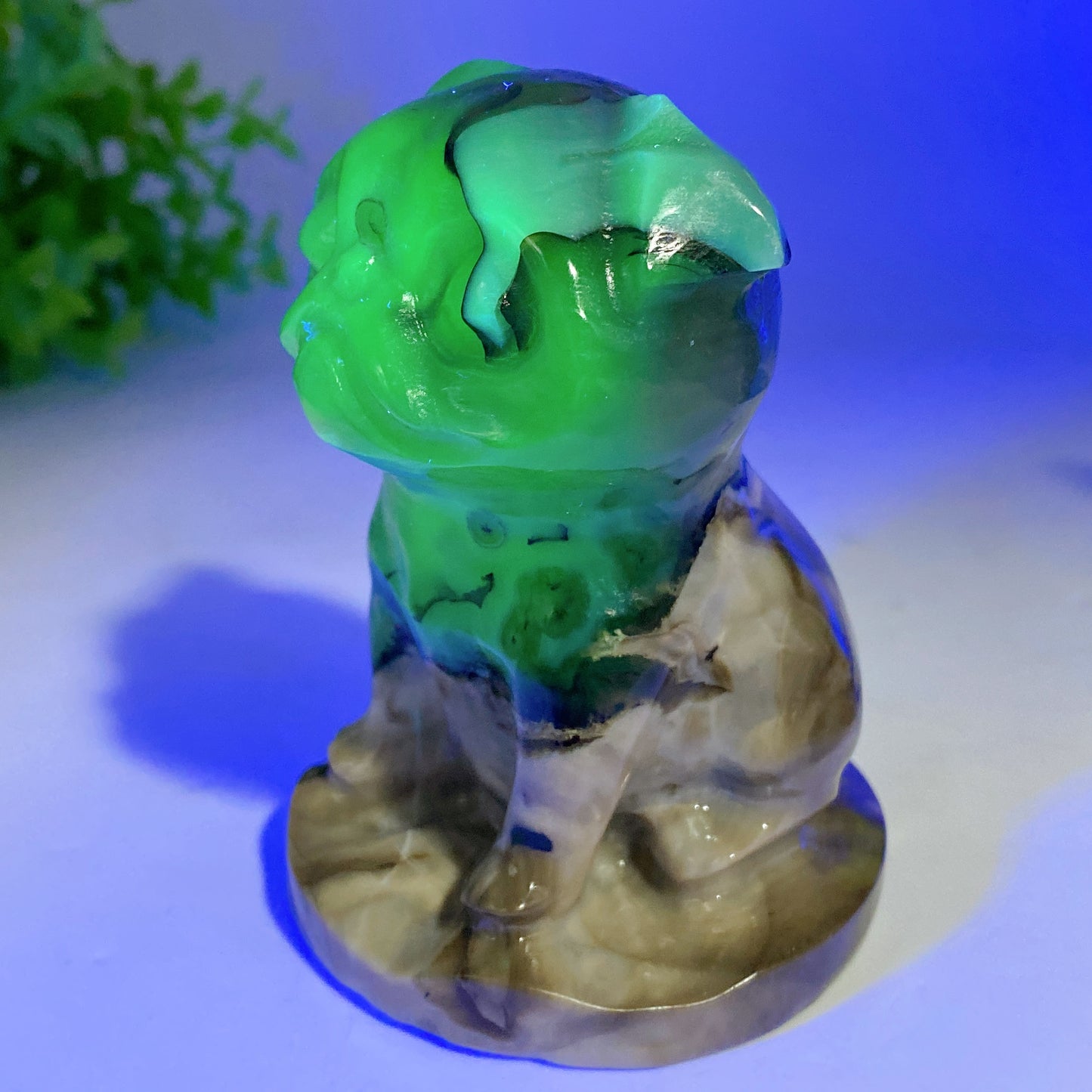 3.8" UV  Reactive Volcanic Agate Pug Dog Carvings Bulk Wholesale