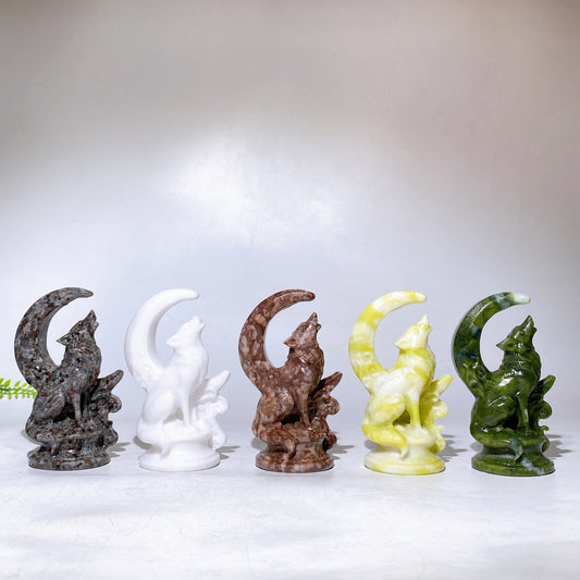 3.9" 4.8" Natural Cryrstal Wolf Moon Carving Wholesale New Arrival