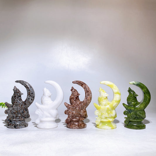 3.9" 4.8" Natural Cryrstal Wolf Moon Carving Wholesale New Arrival