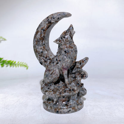 3.9" 4.8" Natural Cryrstal Wolf Moon Carving Wholesale New Arrival