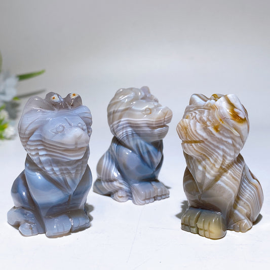 2.1” Banded Agate Lion Carving Crystal Healing Bulk Wholesale