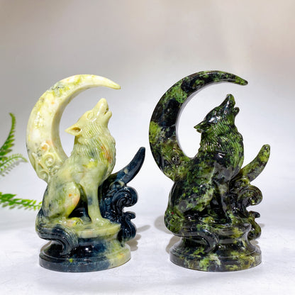5.1" Natural Serpentine Fossil Stone Wolf Moon Carving Wholesale New Arrival