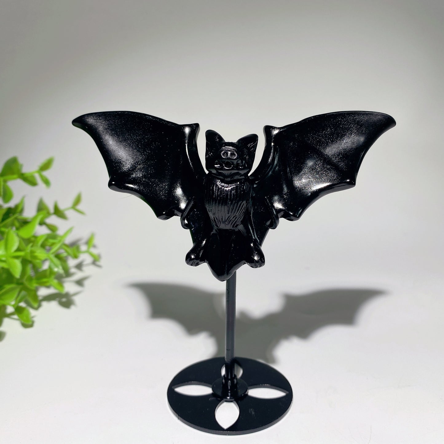 4.8" Black Obsidian Yooperlite Bat Carving with Stand for Halloween Bulk Wholesale