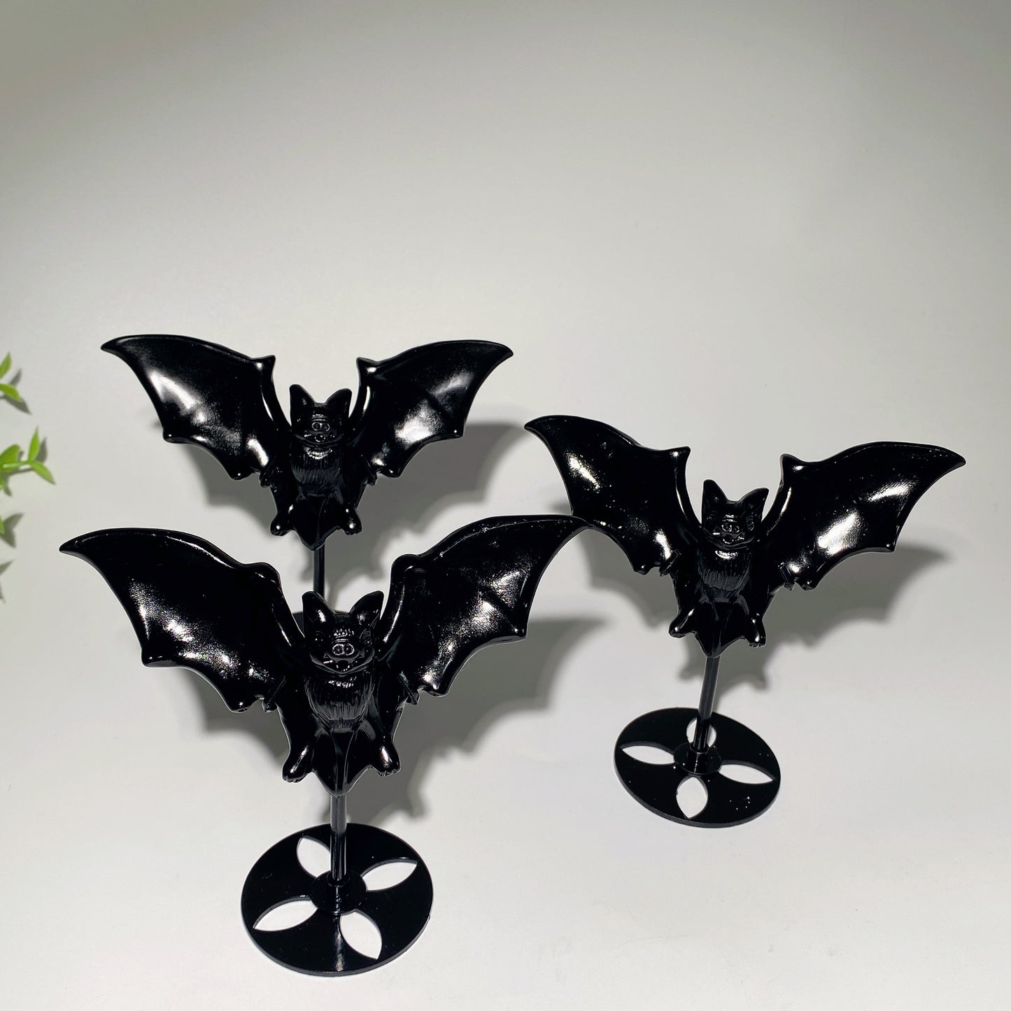 4.8" Black Obsidian Yooperlite Bat Carving with Stand for Halloween Crystal Healing Bulk Wholesale