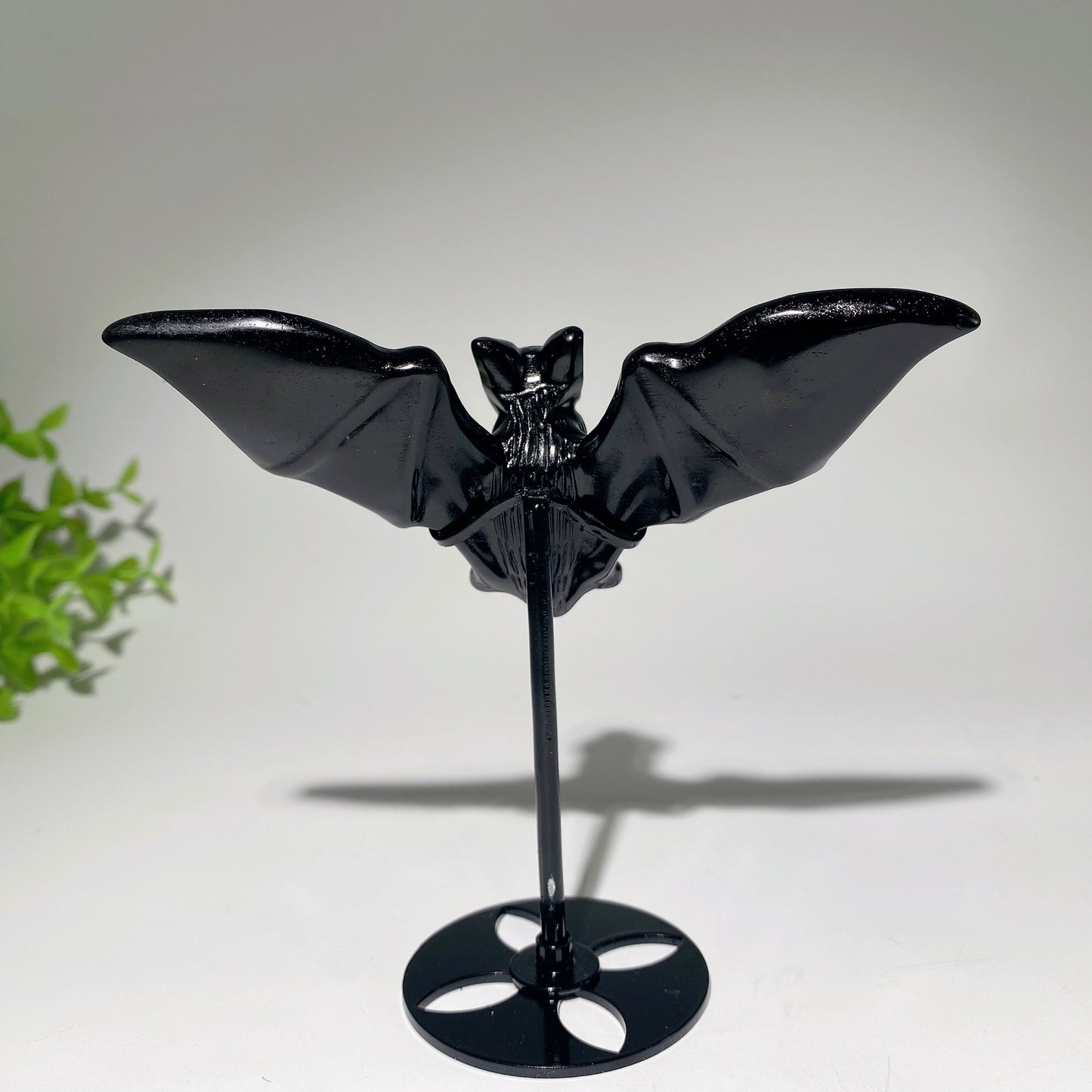 4.8" Black Obsidian Yooperlite Bat Carving with Stand for Halloween Crystal Healing Bulk Wholesale