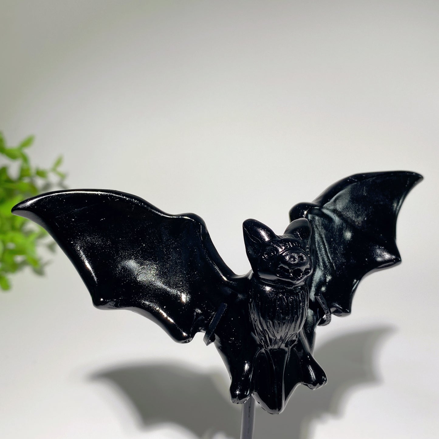 4.8" Black Obsidian Yooperlite Bat Carving with Stand for Halloween Bulk Wholesale