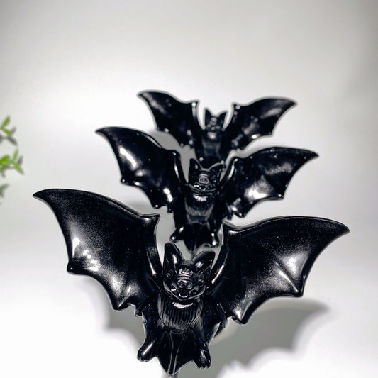 4.8" Black Obsidian Bat Carving with Stand Bulk Wholesale