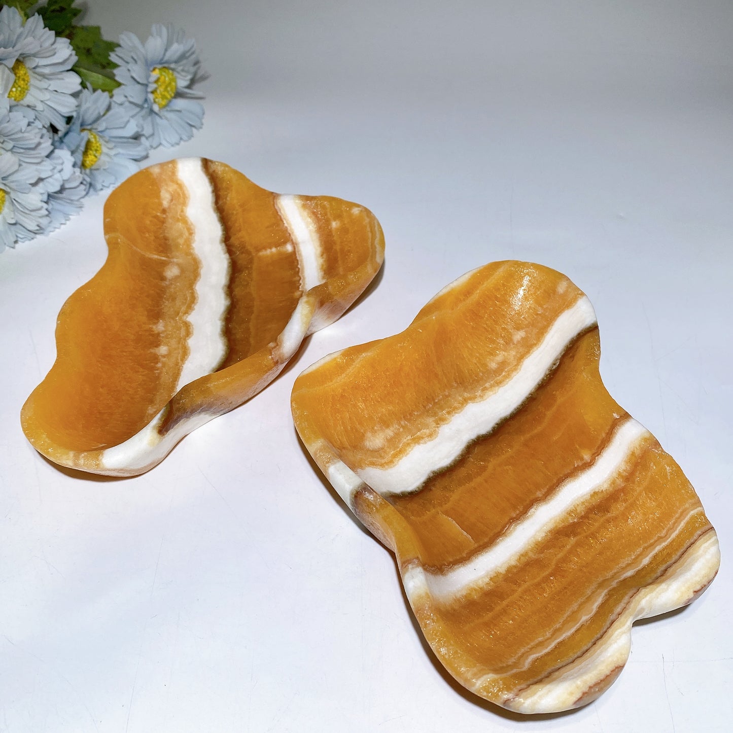 5.5"-7.5" Banded Orange Calcite Irregular Bowl Carvings Bulk Wholesale