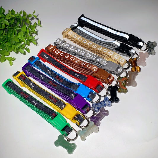 Multicolor Adjustable Pet Collar for Dog with Crystal Bone or Paw Decor Crystal Healing Bulk Wholesale