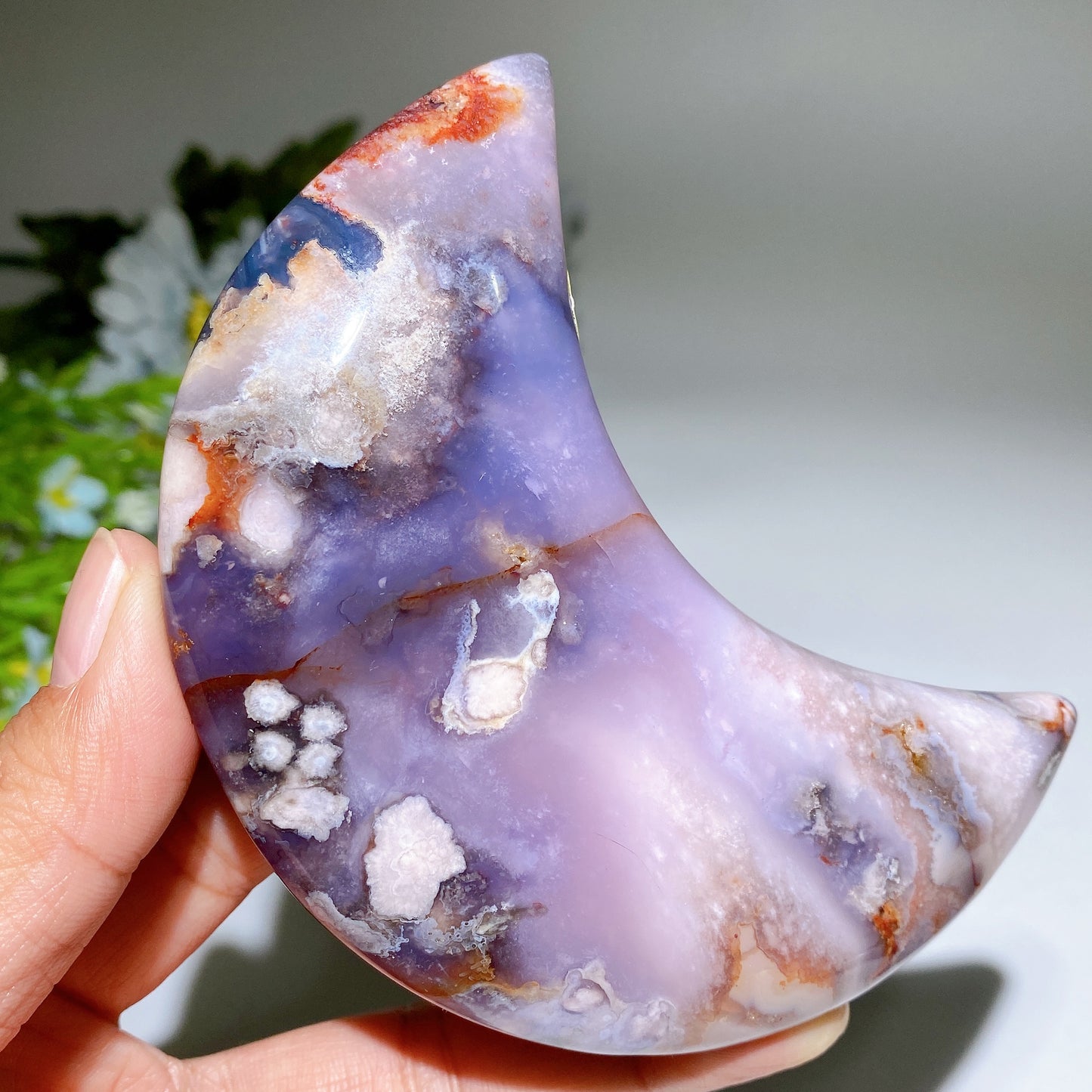 3.3"-4.5" Blue Flower Agate Moon Carvings Crystal Healing Bulk Wholesale