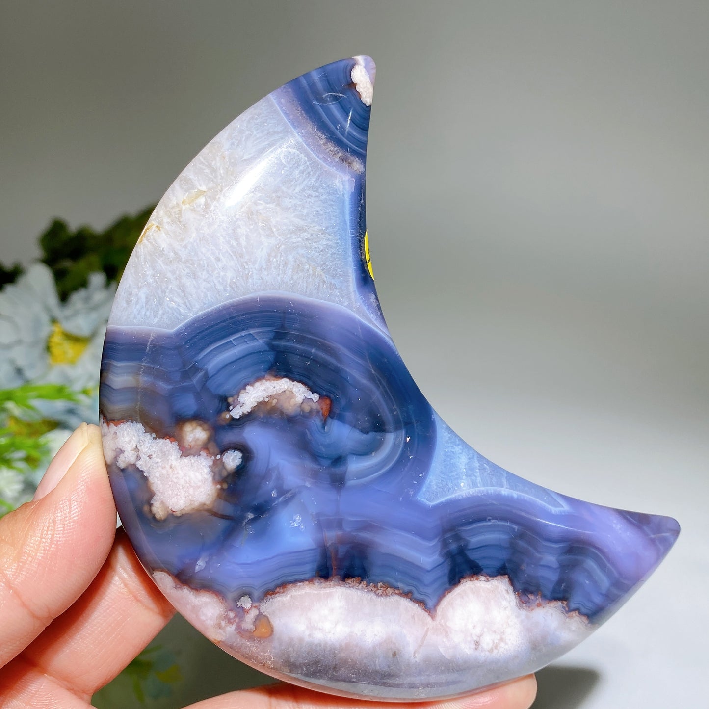 3.3"-4.5" Blue Flower Agate Moon Carvings Crystal Healing Bulk Wholesale