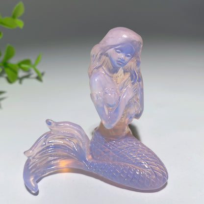 2.5" Pink Opalite Mermaid Carvings Crystal Healing Bulk Wholesale