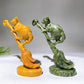 13cm Yellow Jade Serpentine Cat on Broom Carving for Halloween Wholesale New Arrival