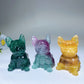 3.6" Green Purple Yellow Fluorite Dog Carvings Bulk Wholesale