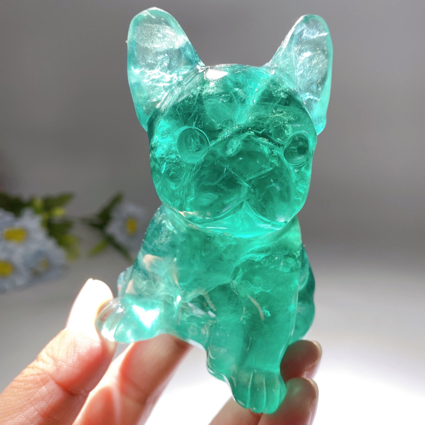 3.6" Green Purple Yellow Fluorite Dog Carvings Bulk Wholesale