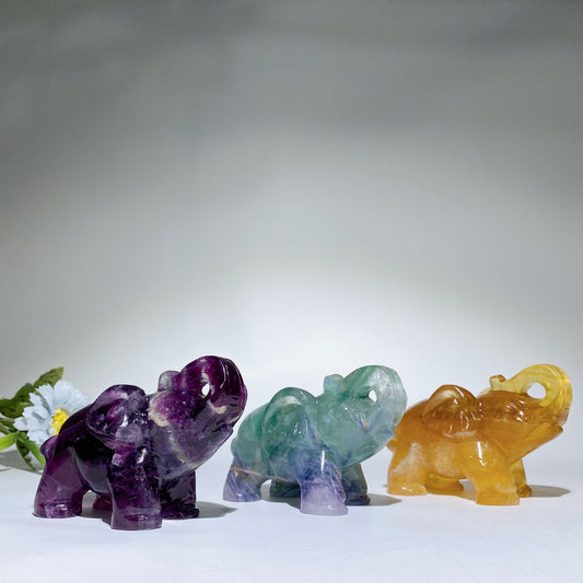 4.2" Greem Purple Yellow Fluorite Elephant Carvings Bulk Wholesale