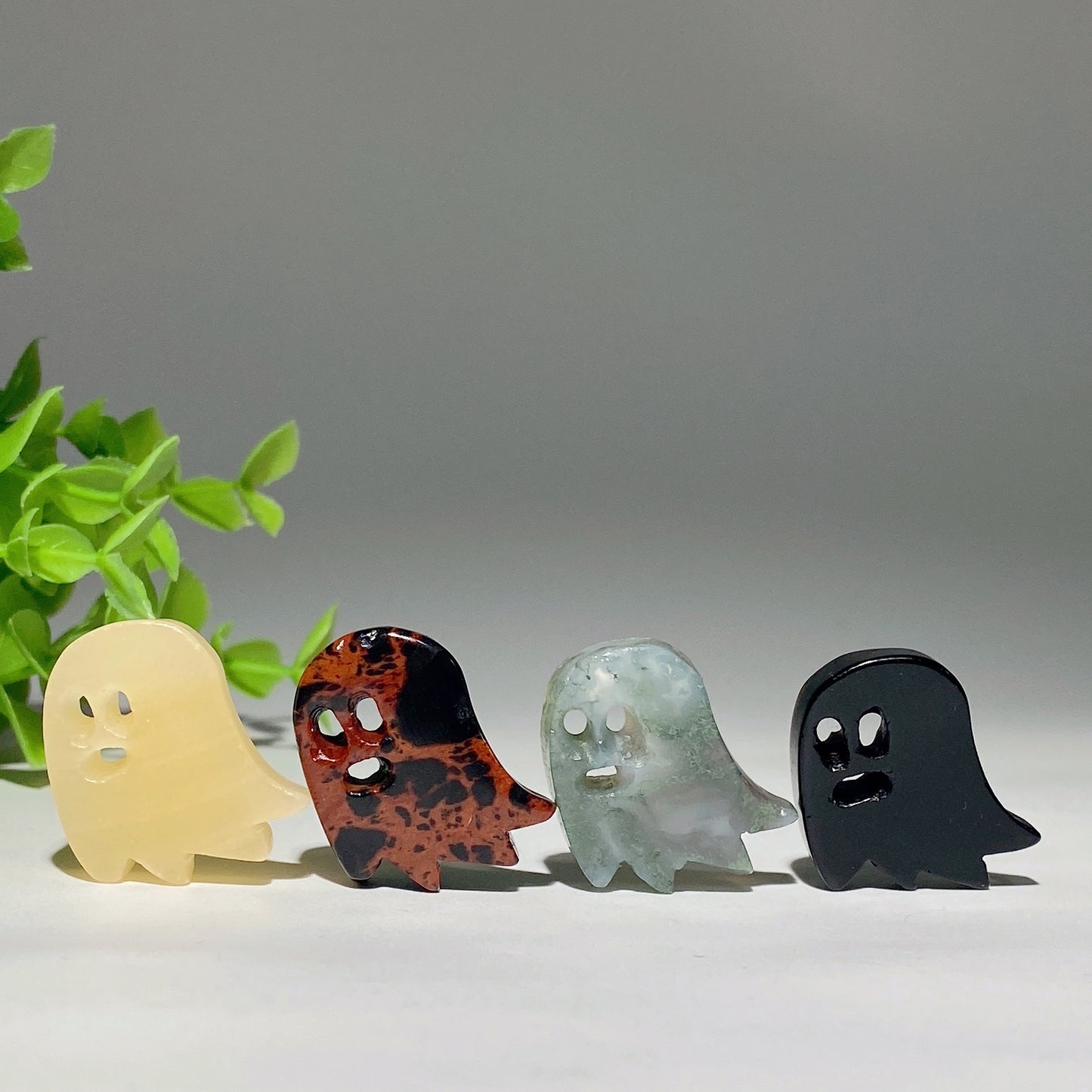 1.1" Mixed Crystal Mini Ghost Slab Carvings for Halloween Bulk Wholesale