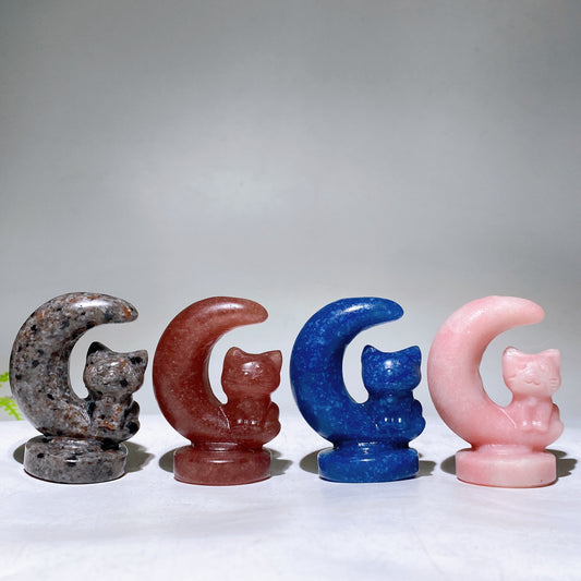 2.3" Natural Crystal Cat on Moon Carving Wholesale New Arrival
