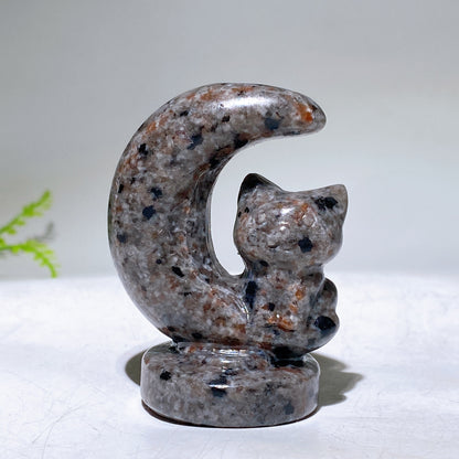 2.3" Natural Crystal Cat on Moon Carving Wholesale New Arrival