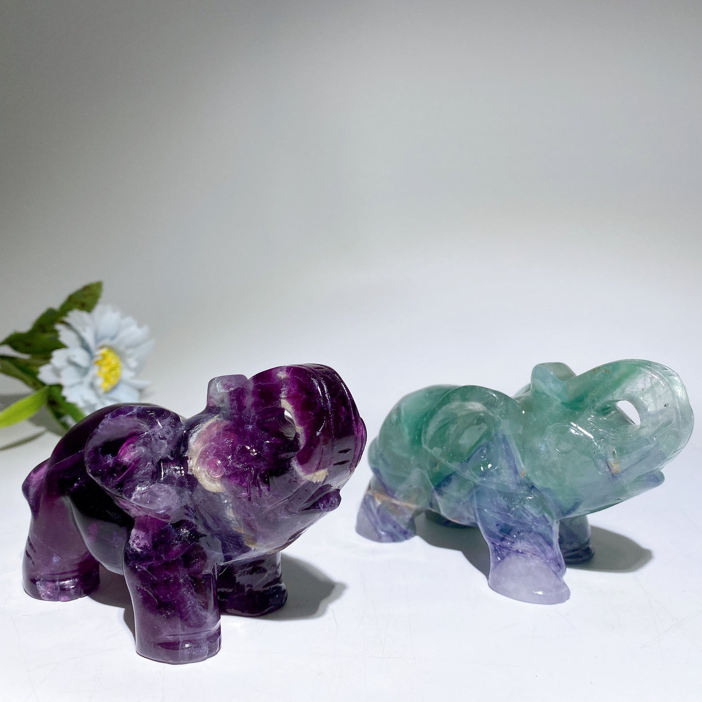 4.2" Greem Purple Yellow Fluorite Elephant Carvings Bulk Wholesale