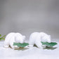 4.0" White Jade Bear Biting Green Aventurine Fish Carving Wholesale New Arrival