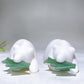 4.0" White Jade Bear Biting Green Aventurine Fish Carving Wholesale New Arrival