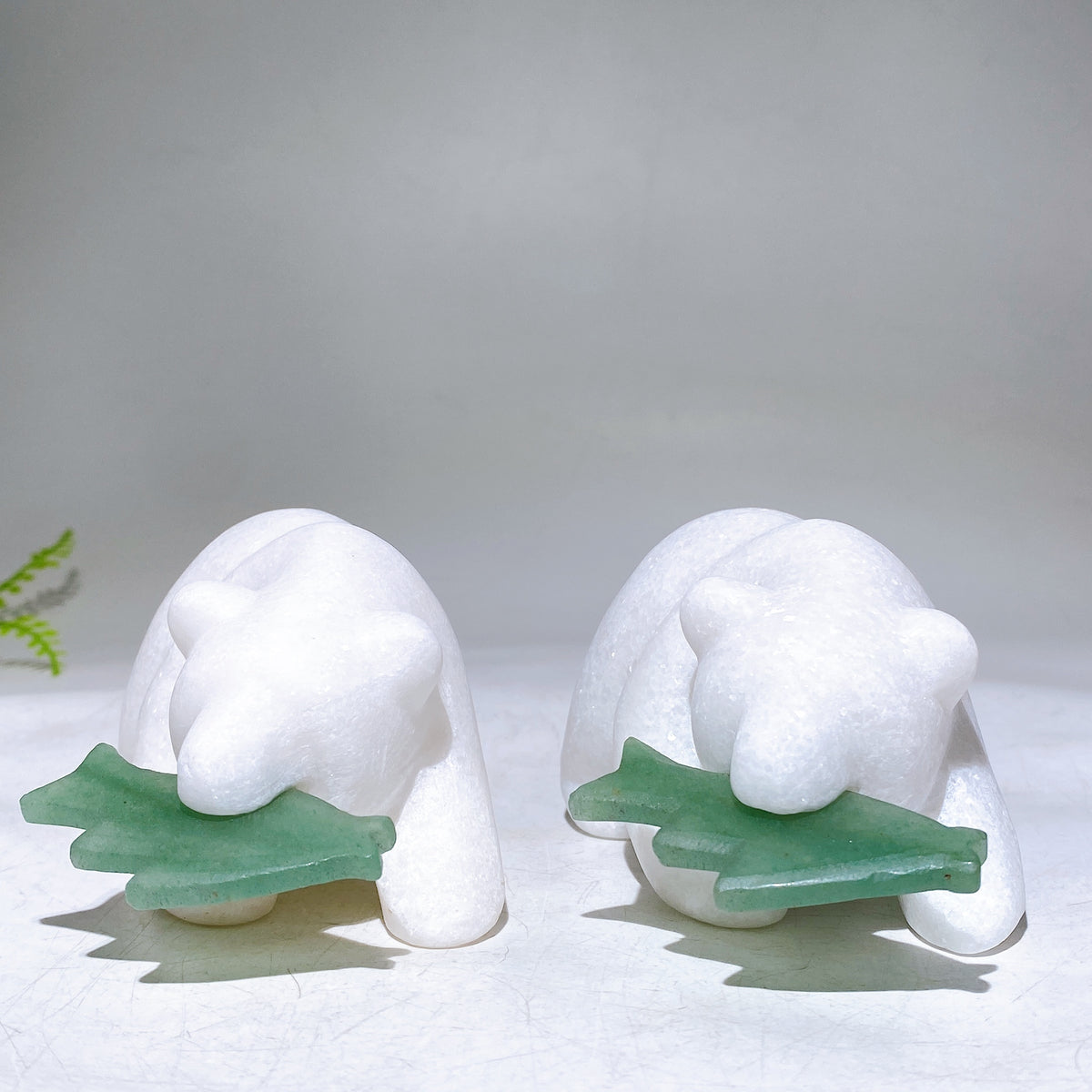 4.0" White Jade Bear Biting Green Aventurine Fish Carving Wholesale New Arrival