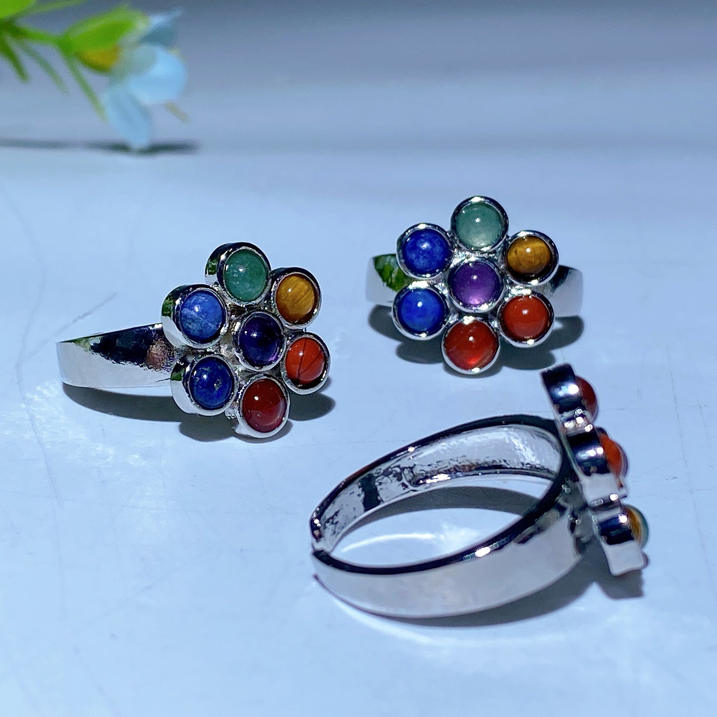 Adjustable Chakra Crystal Flower Ring Bulk Wholesale