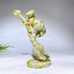 13cm Yellow Jade Serpentine Cat on Broom Carving for Halloween Wholesale New Arrival