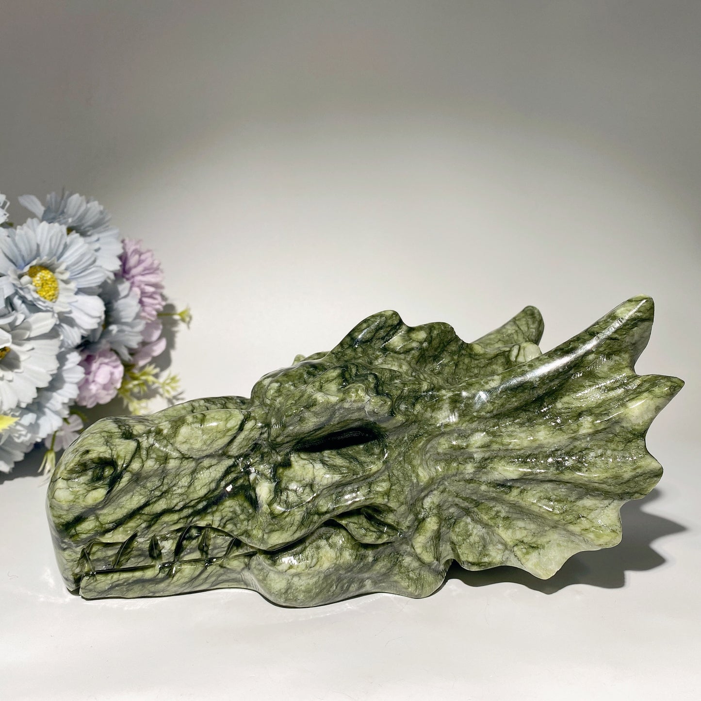 8.5" Large Serpentine Jade Dragon Head Carvings Crystal Healing Bulk Wholesale