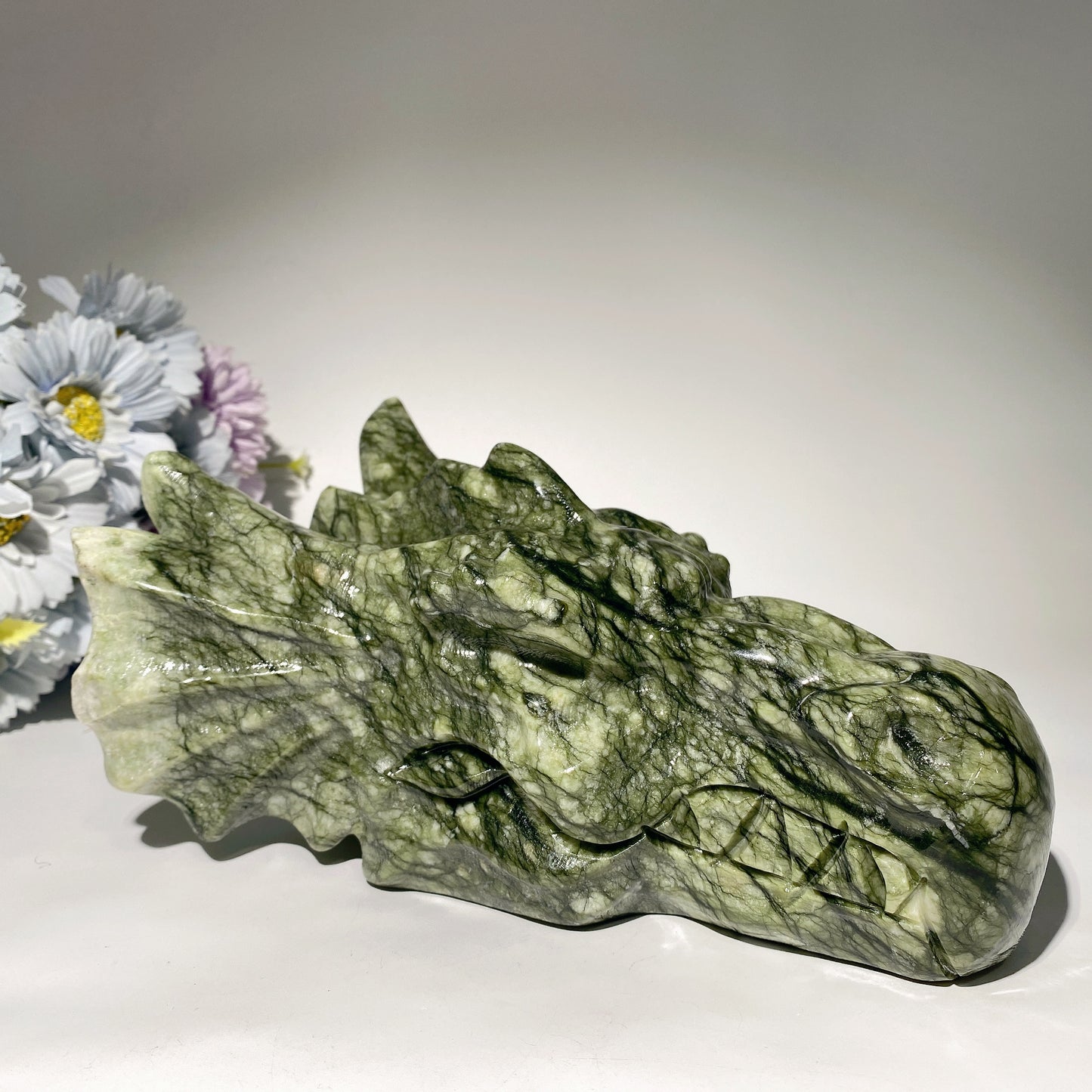 8.5" Large Serpentine Jade Dragon Head Carvings Crystal Healing Bulk Wholesale