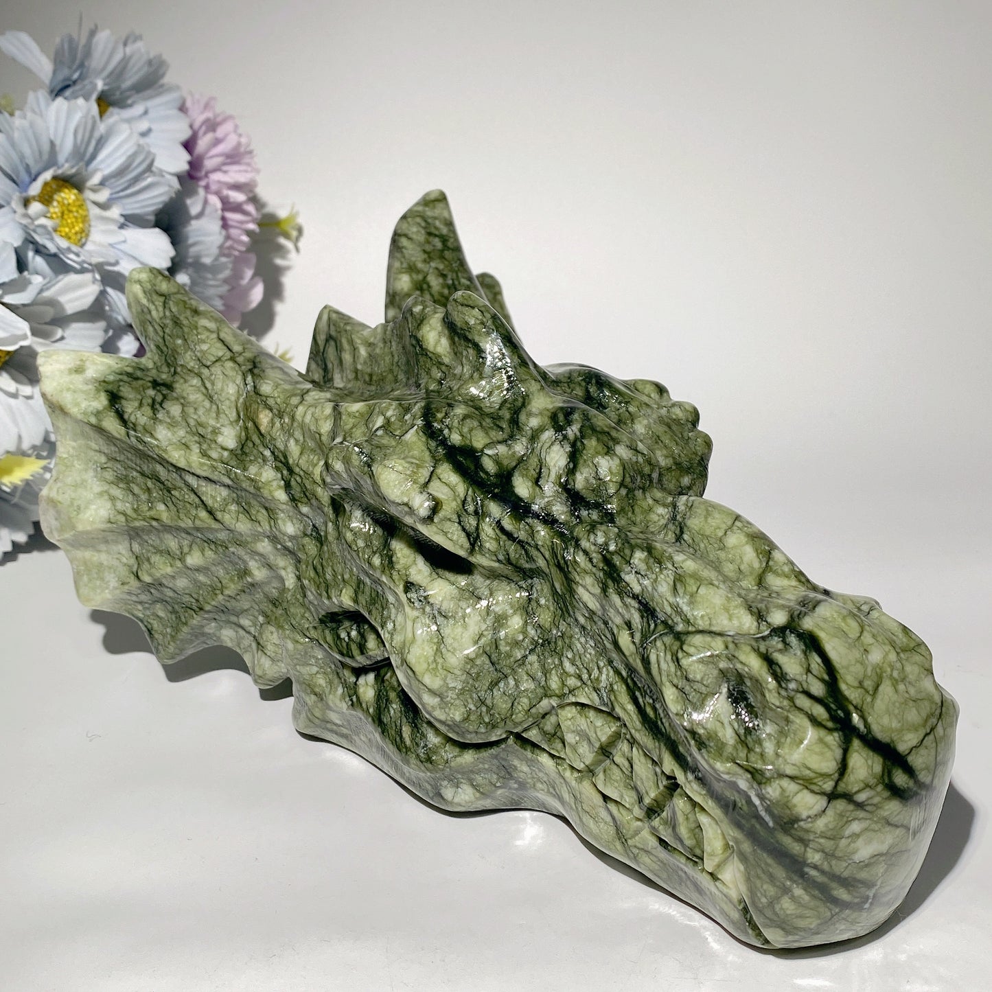 8.5" Large Serpentine Jade Dragon Head Carvings Crystal Healing Bulk Wholesale
