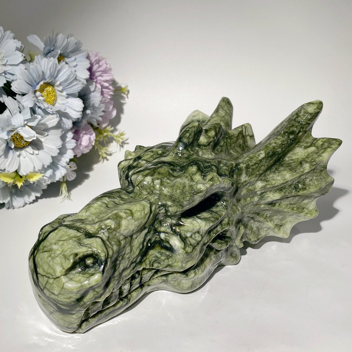 8.5" Large Serpentine Jade Dragon Head Carvings Crystal Healing Bulk Wholesale