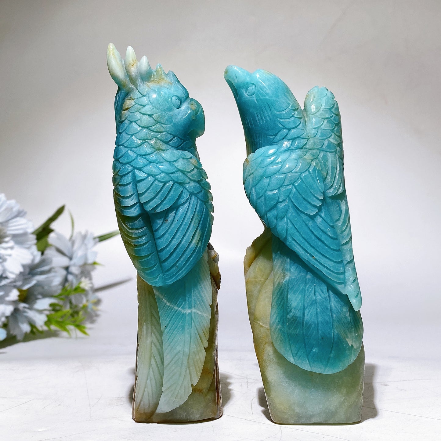 14cm Unique Sky Blue Parrot  Bird Carving Crystal Healing Bulk Wholesale