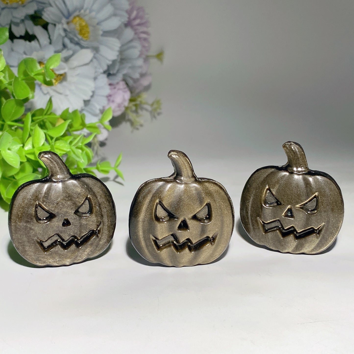 2.0" Golden Obsidian Pumpkin Carvings for Halloween Bulk Wholesale