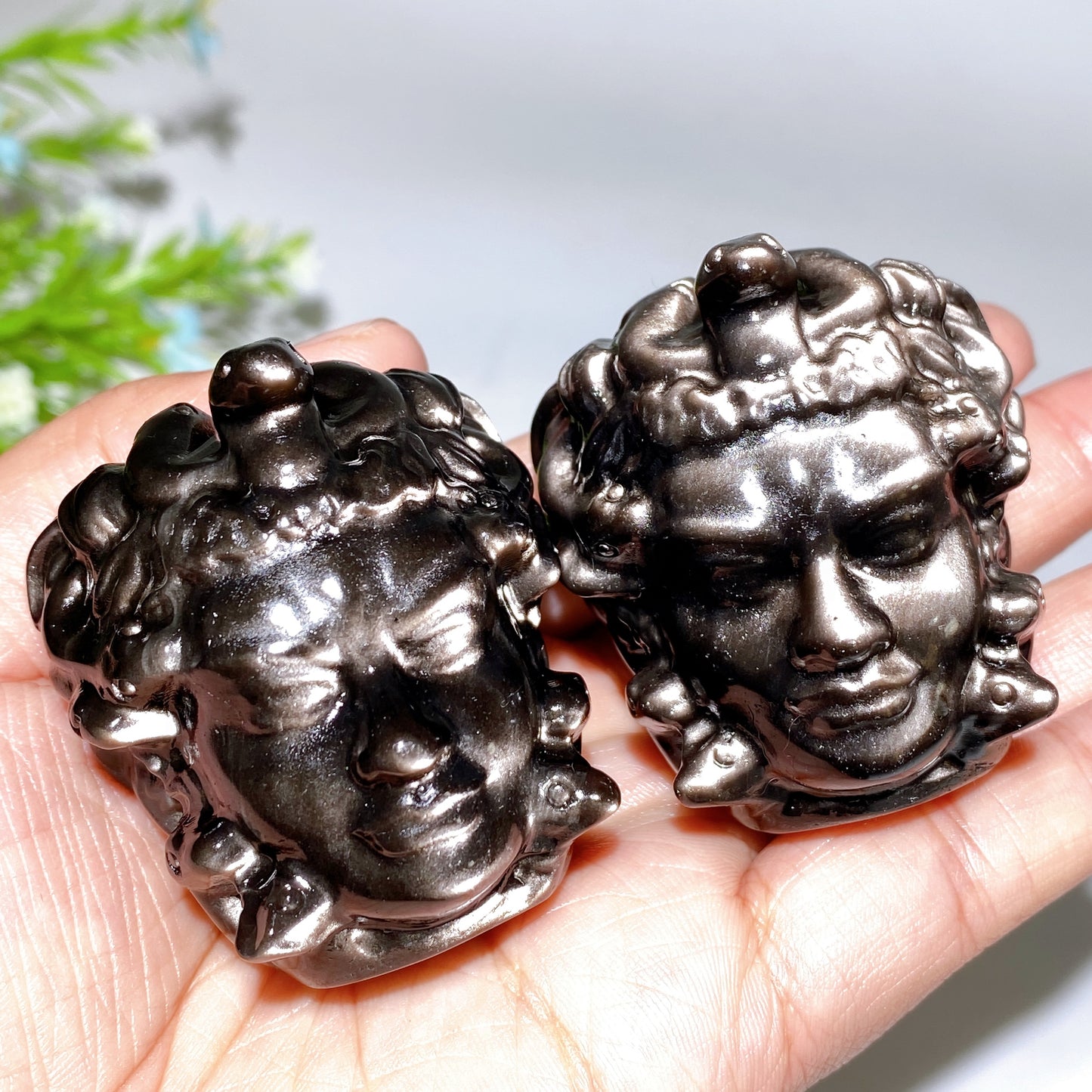 2.0" Silver Obsidian Medusa Carvings Crystal Healing Bulk Wholesale