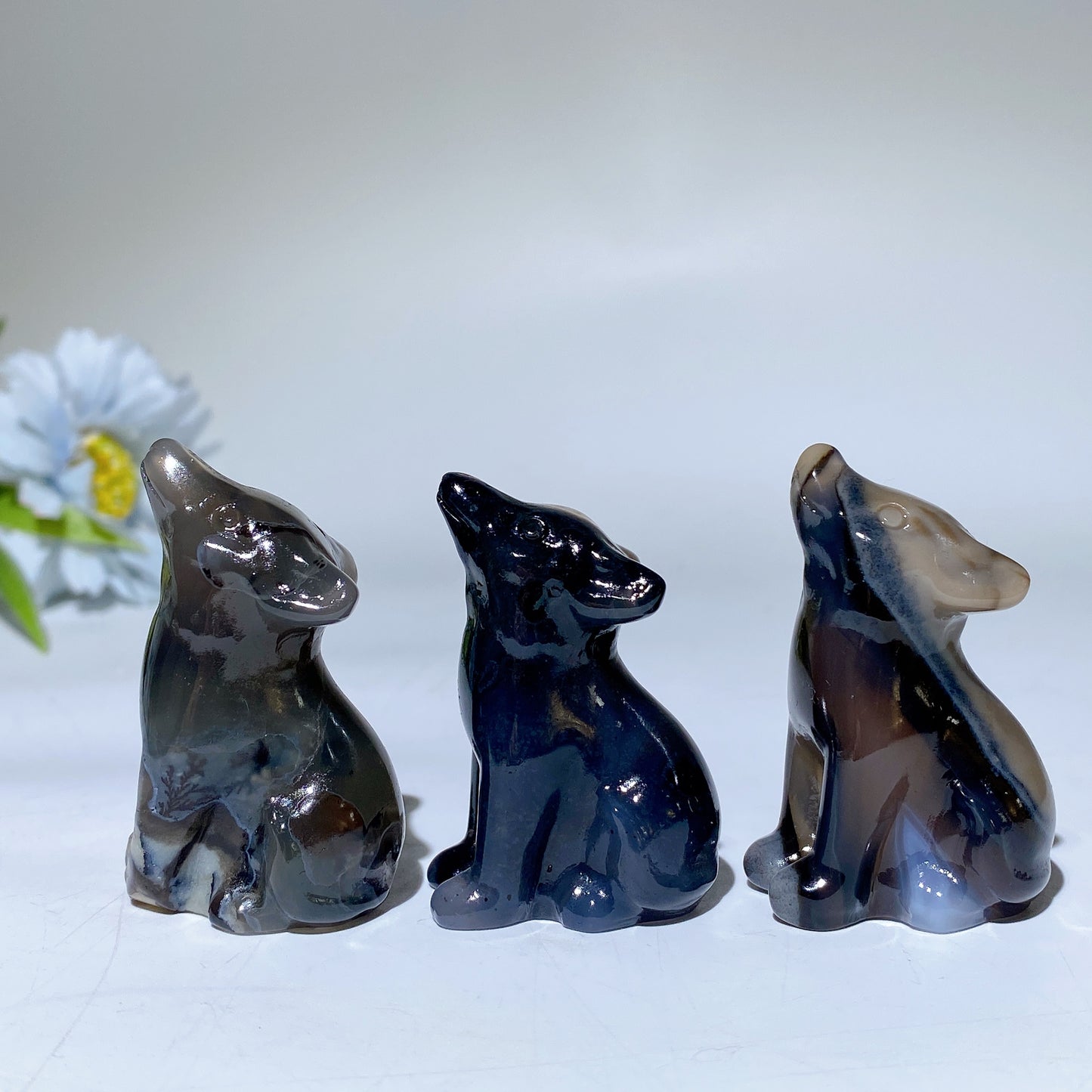 2.0" UV Reactive Volcanic Agate Wolf Carvings Bulk Wholesale