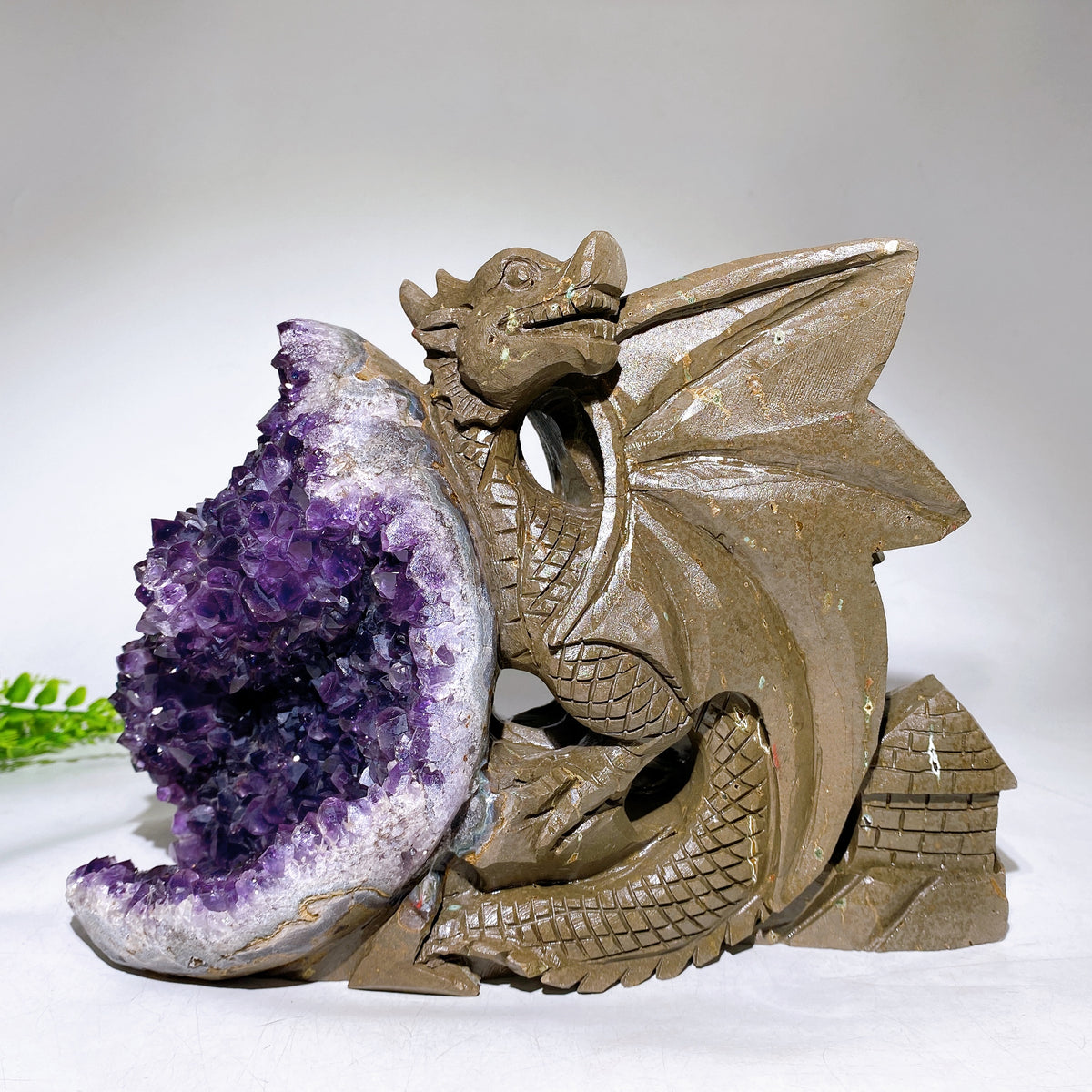 25cm Amethyst Cluster Dragon Egg with Dragon Carving Wholesale New Arrival