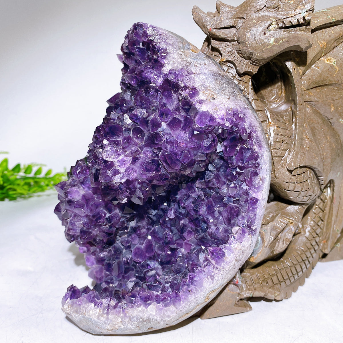 25cm Amethyst Cluster Dragon Egg with Dragon Carving Wholesale New Arrival